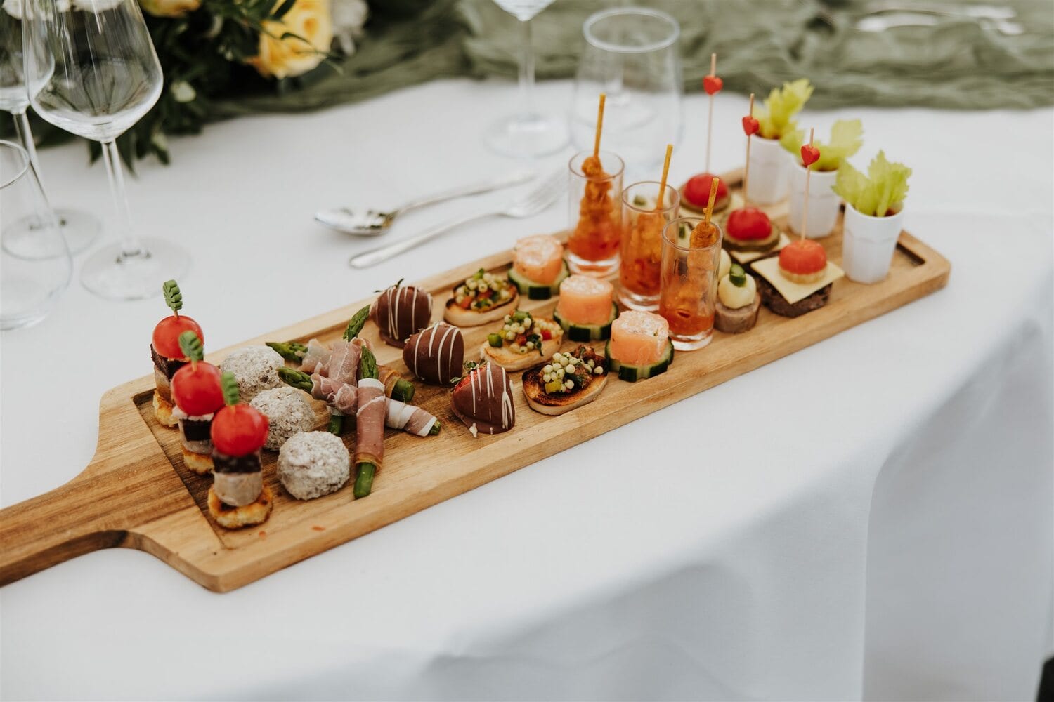A board of canapés at a BarnYard reception