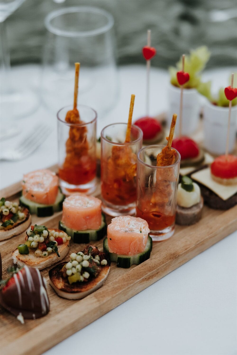 Canapés and chilled soup shots served to guests