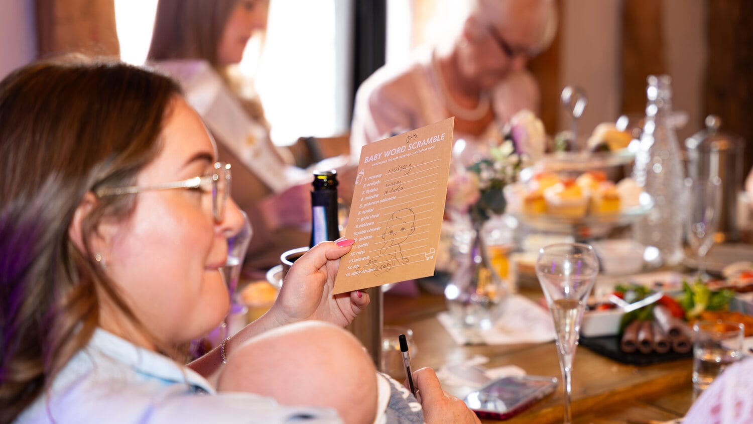 A guest at a BarnYard baby shower