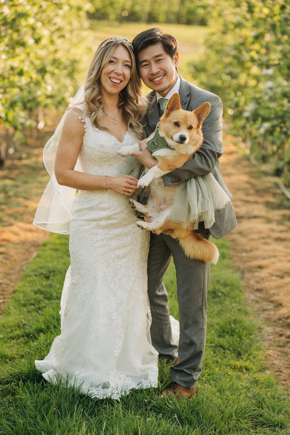 A pup being held by a guest at a wedding