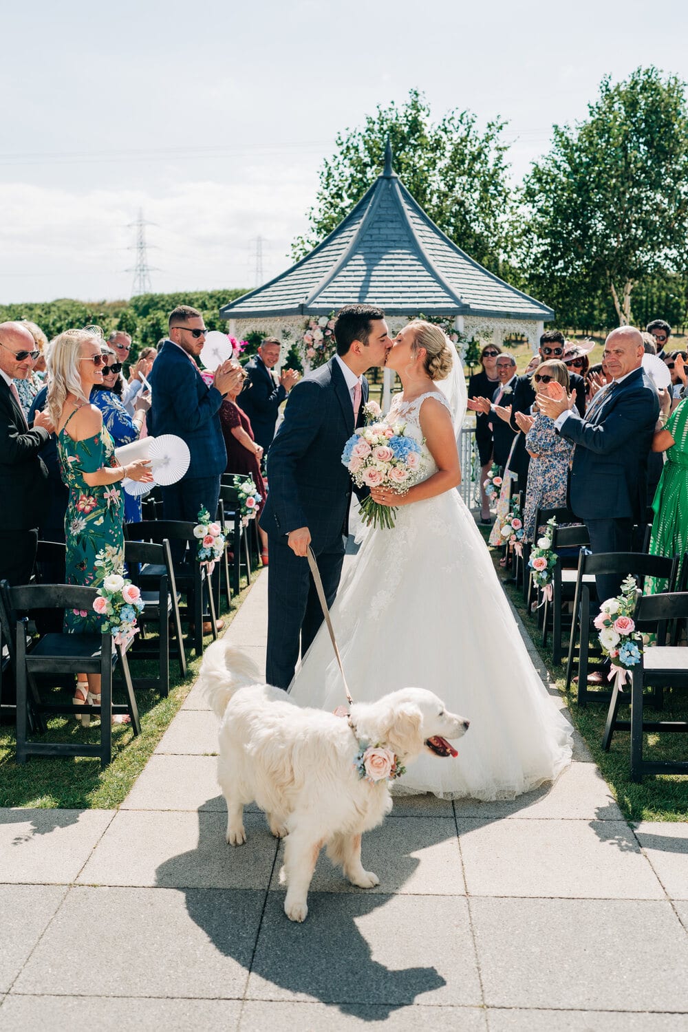 A happy dog at a BarnYard wedding