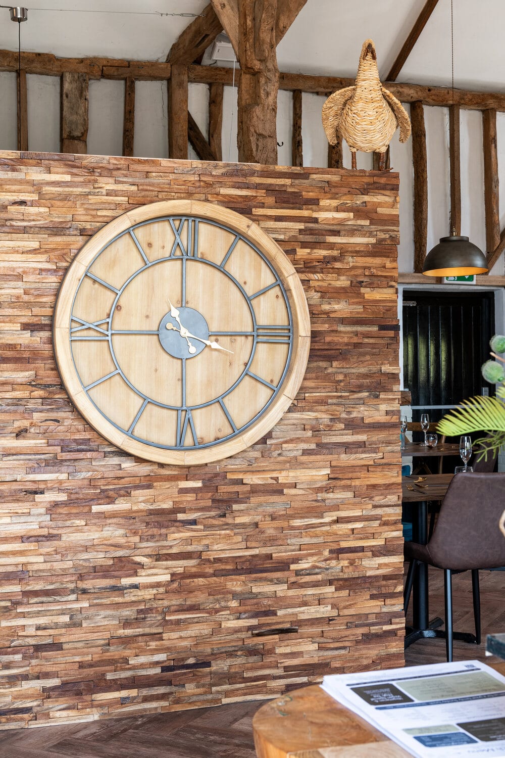 The warm, rustic restaurant interior